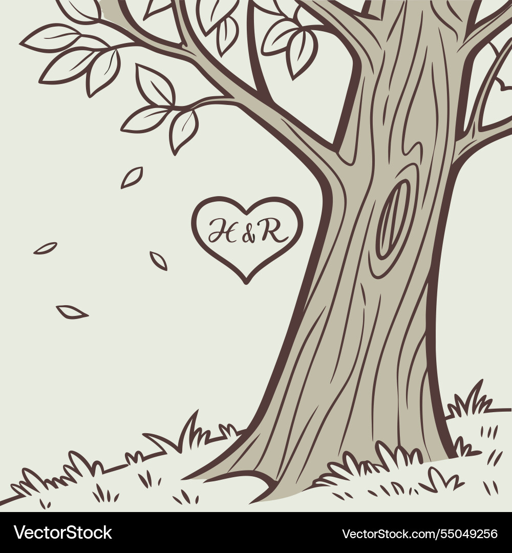 A tree carved with initials inside heart A tree carved with initials inside heart vector image