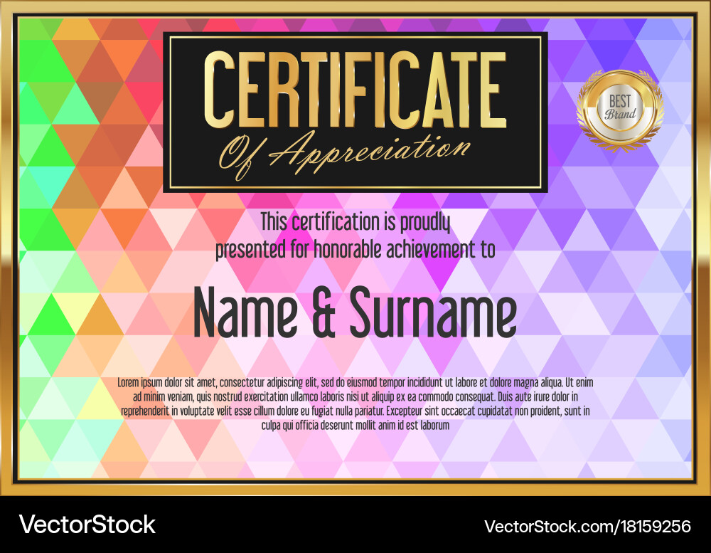 Abstract colorful certificate with triangle 07 vector image