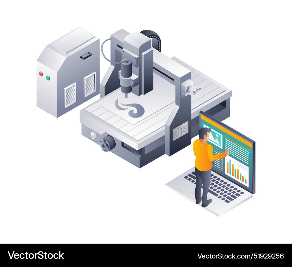 Computer technology in cnc laser machine operation vector image
