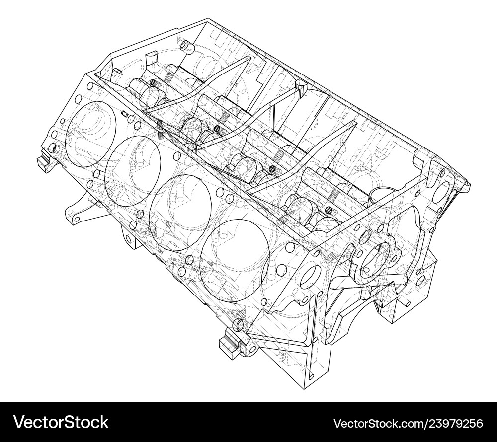 Engine block sketch rendering of 3d vector image
