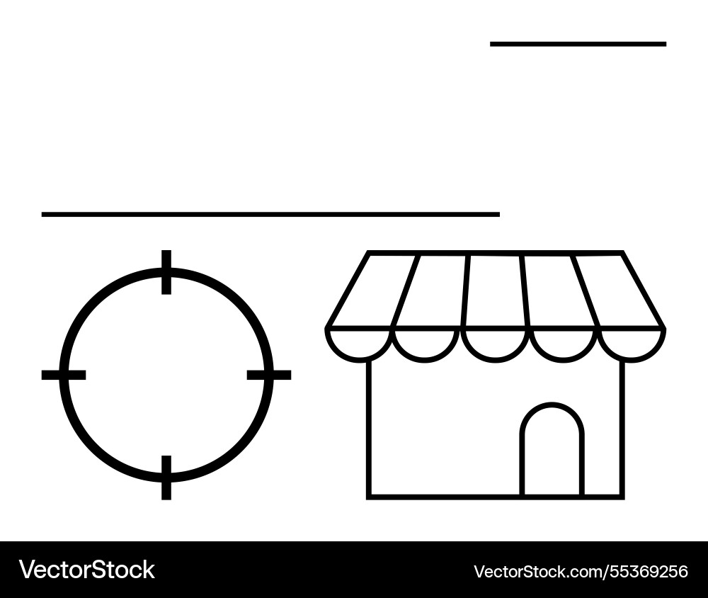 Small storefront and target circle with horizontal Small storefront and target circle with horizontal vector image