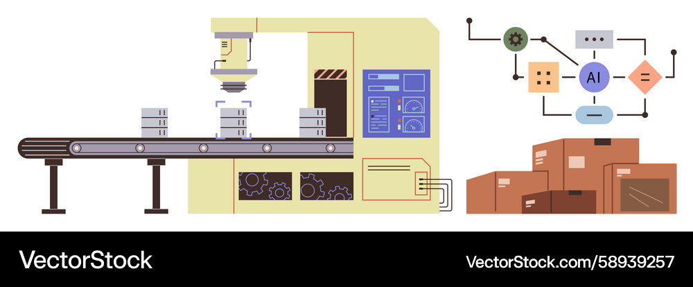 AI-Powered Automated Production Line Vector Image