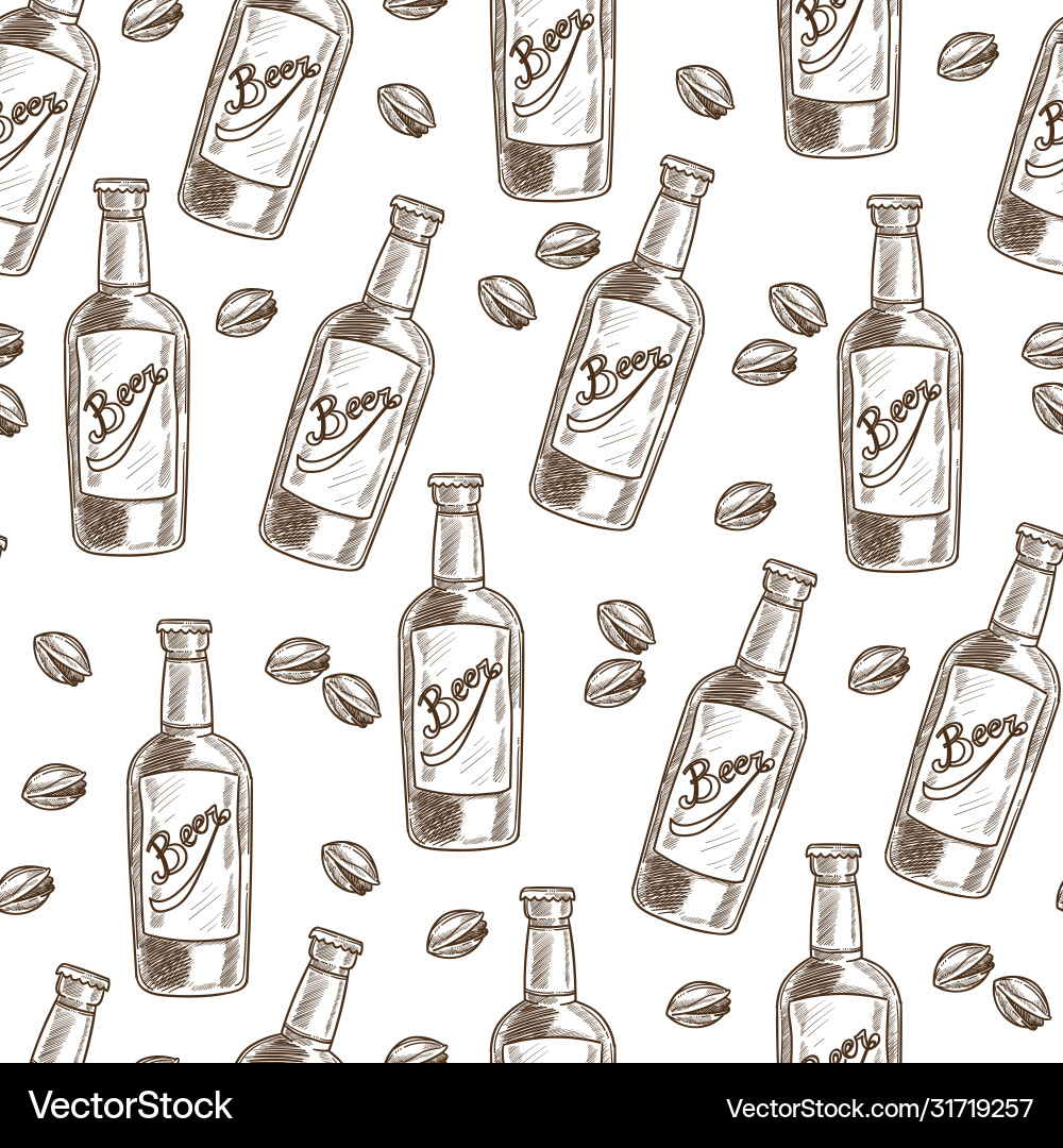 Beer and pistachio snack alcoholic beverage vector image