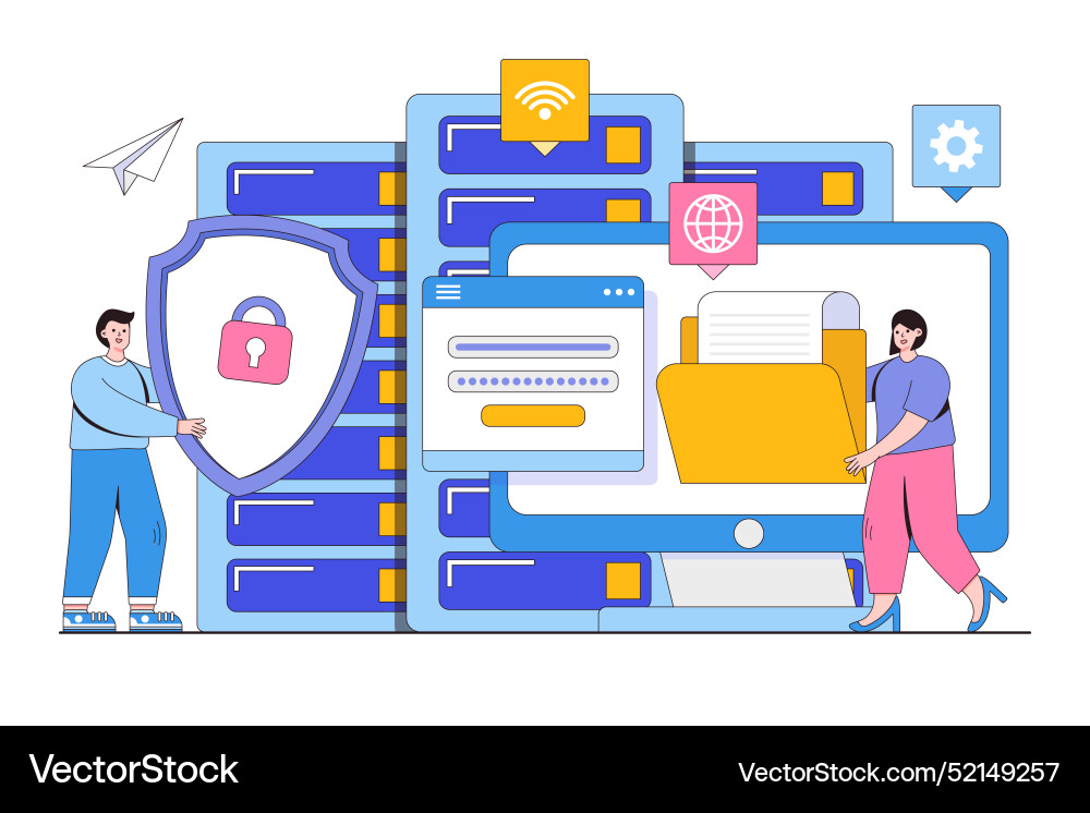 Flat hosting data protection center cloud Flat hosting data protection center cloud vector image