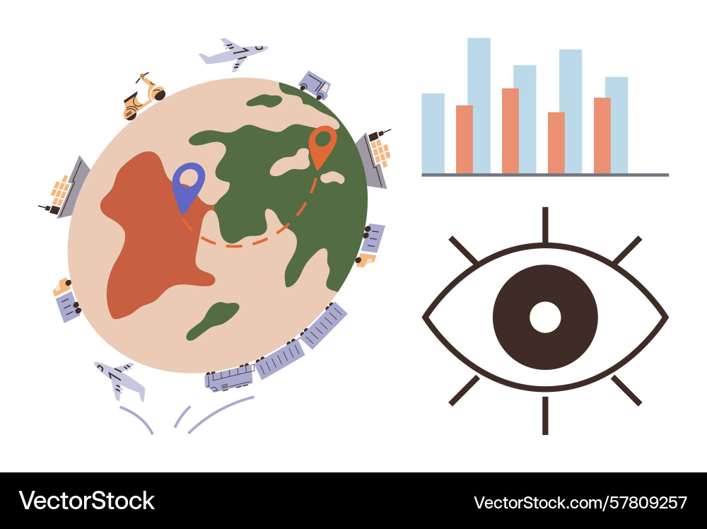 Global supply chain and analytics concept with map Global supply chain and analytics concept with map Vector Image