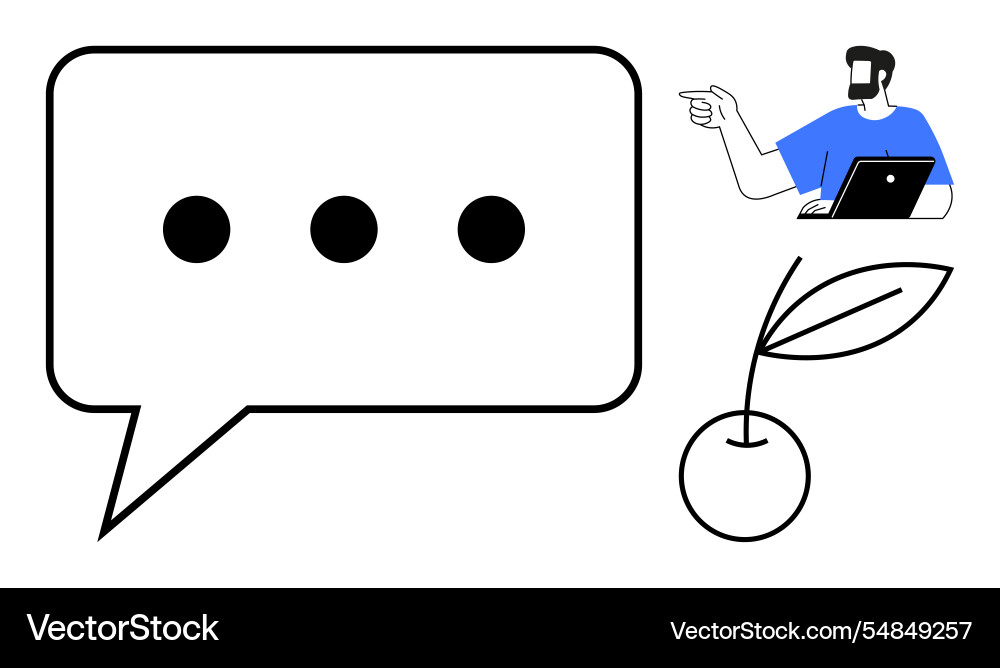 Man pointing while using laptop speech bubble Man pointing while using laptop speech bubble vector image