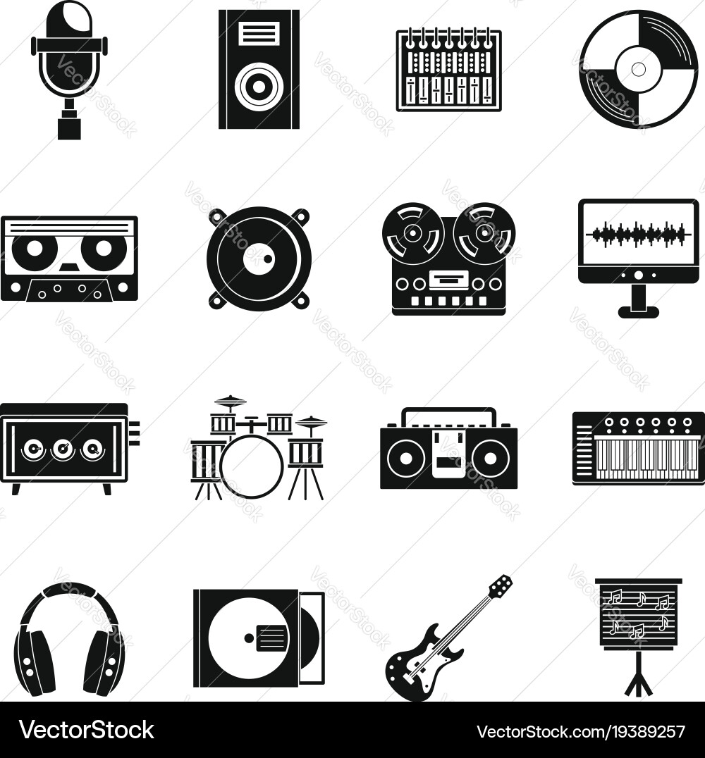 Recording studio items icons set simple style Vector Image
