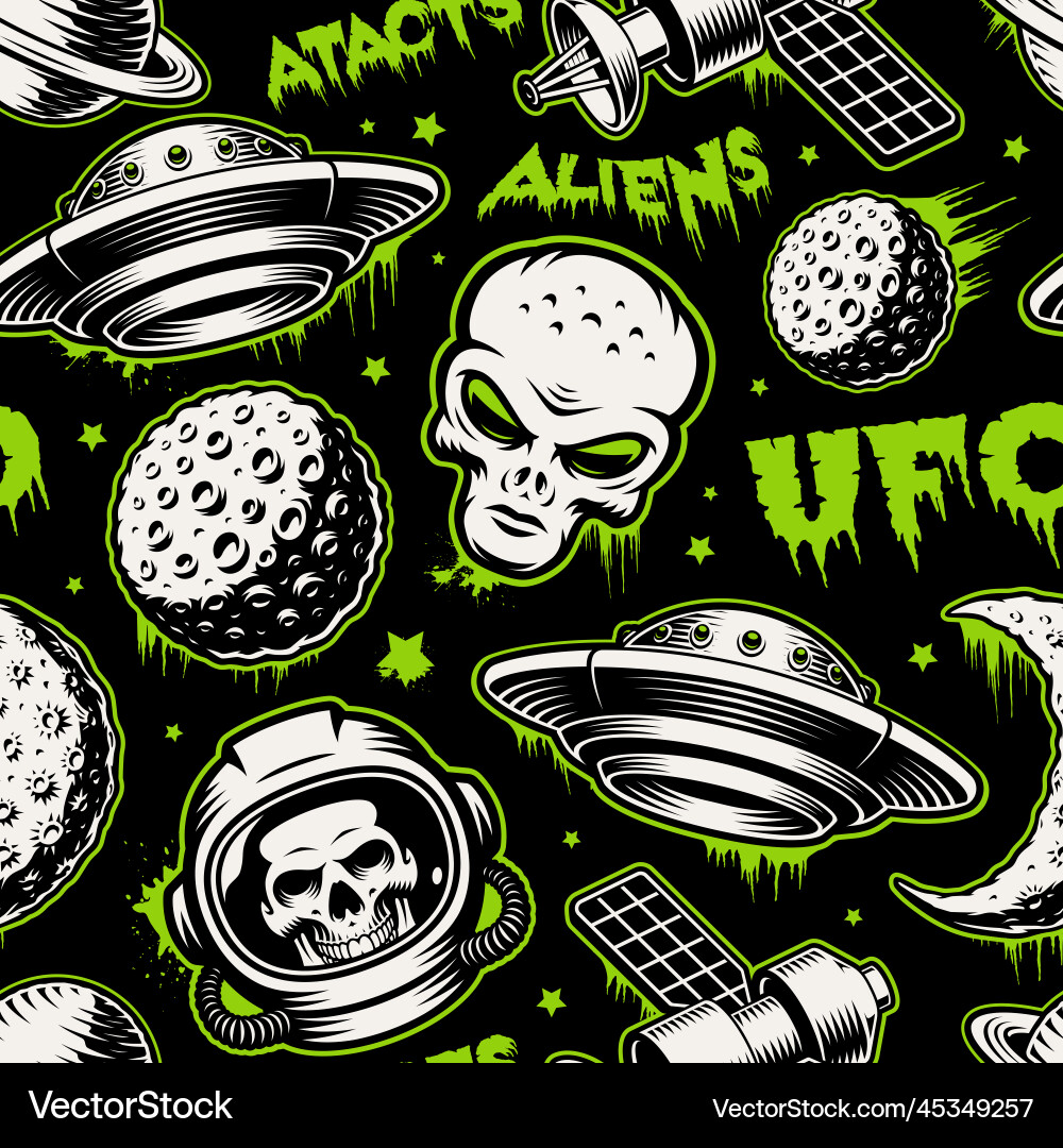 Ufo seamless pattern with outer space design vector image