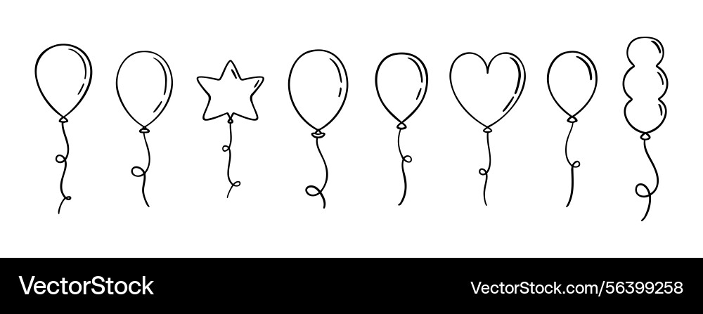 Balloon doodle hand drawn icon set outline Vector Image