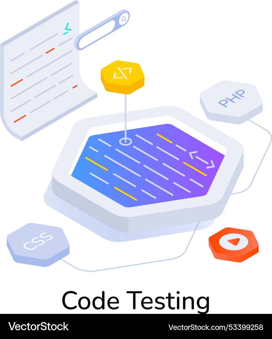Basic rgban isometric icon of code testing process vector image