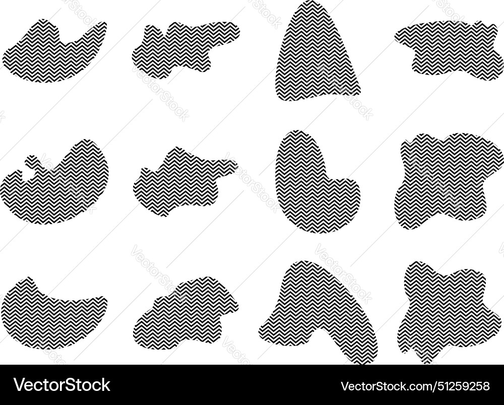 Blobs fluid shapes with zig zag stripes pictogram Vector Image