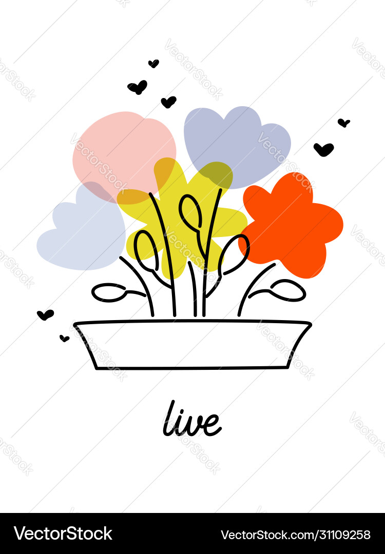 Creative multicolored flowers in garden pot Creative multicolored flowers in garden pot vector image
