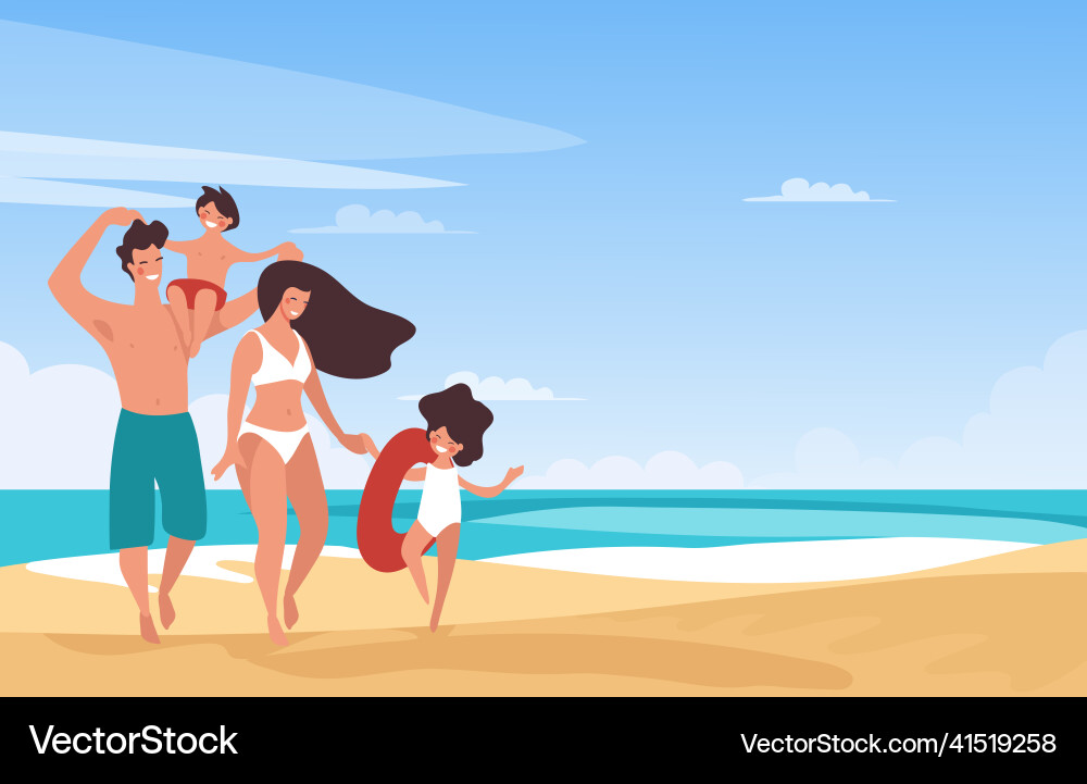 Familienurlaub auf einem tropischen Strand Eltern Familienurlaub auf einem tropischen Strand Eltern vektorbild