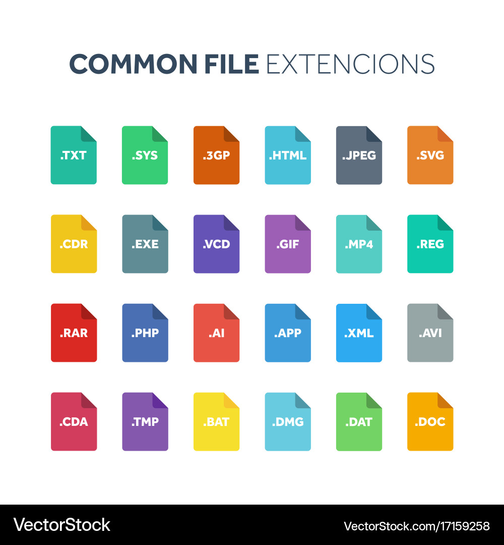Flat style icon set systemcommon file type vector image