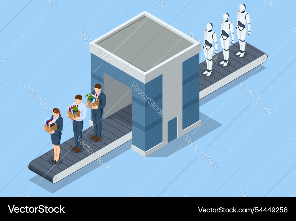 Isometric ai and robotics have replaced humans Isometric ai and robotics have replaced humans vector image
