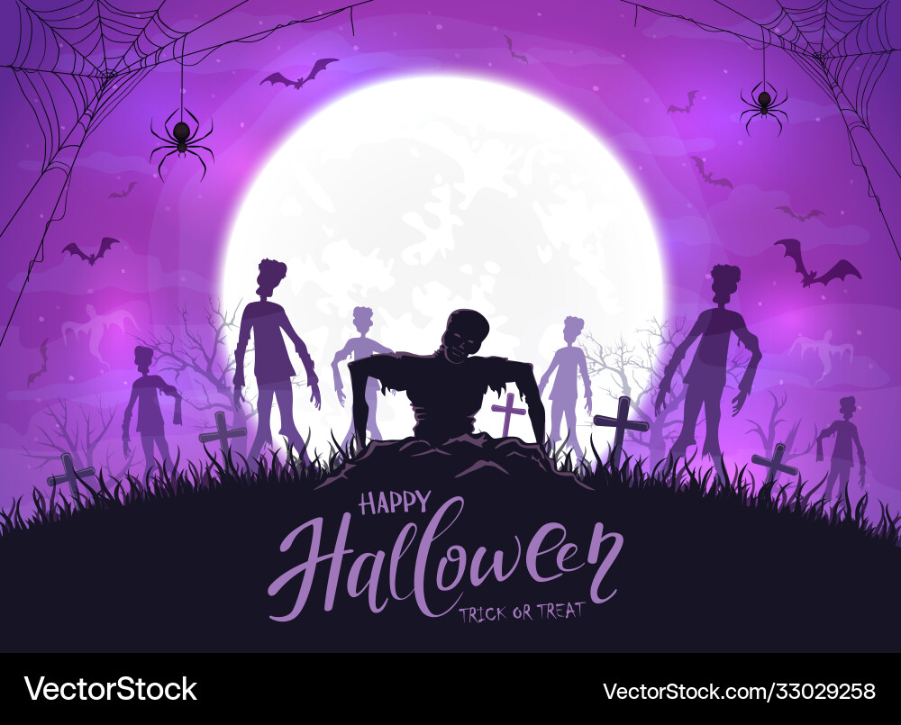 Purple halloween night with zombies Purple halloween night with zombies vector image