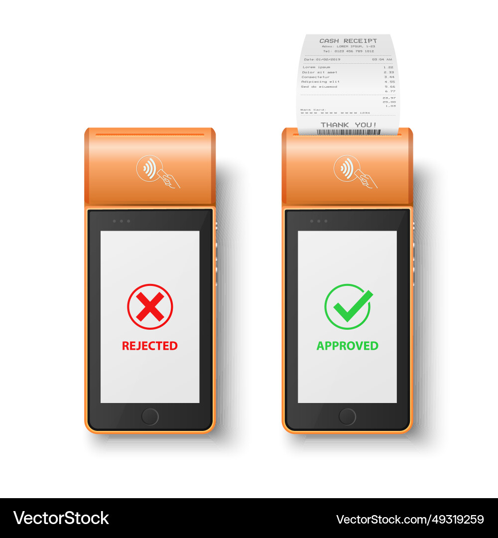 3d orange nfc payment machine with rejected 3d orange nfc payment machine with rejected vector image