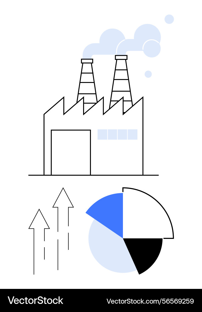 Factory with smoke stacks and progress indicators Vector Image