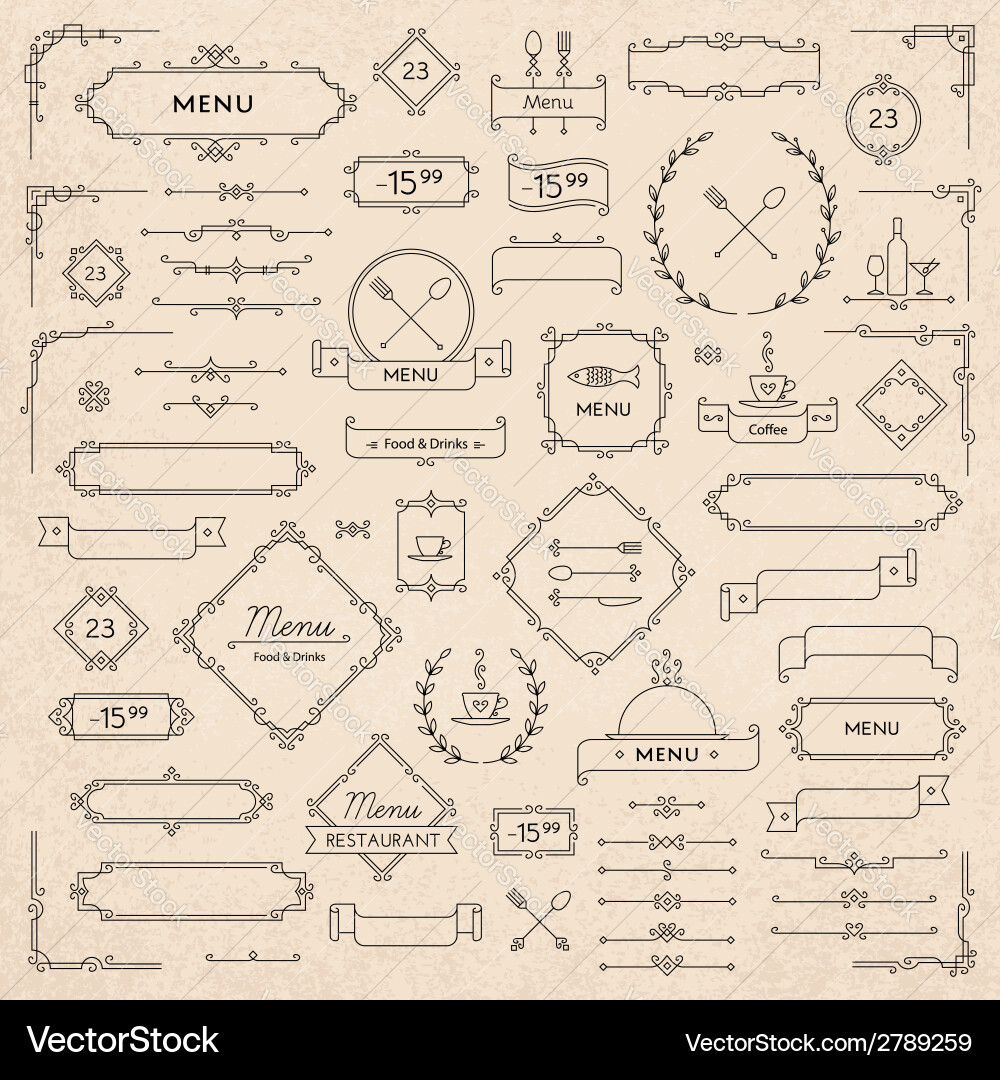 Retro Menu Decorative Elements Vector Image