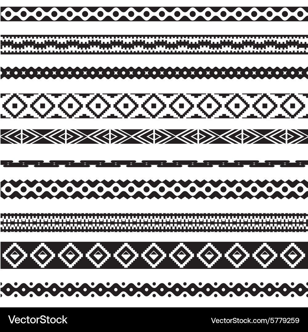 Seamless pattern borders tribal set vector image