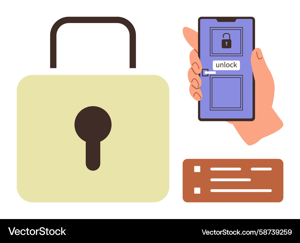Smartphone unlocking a digital lock with security Smartphone unlocking a digital lock with security Vector Image