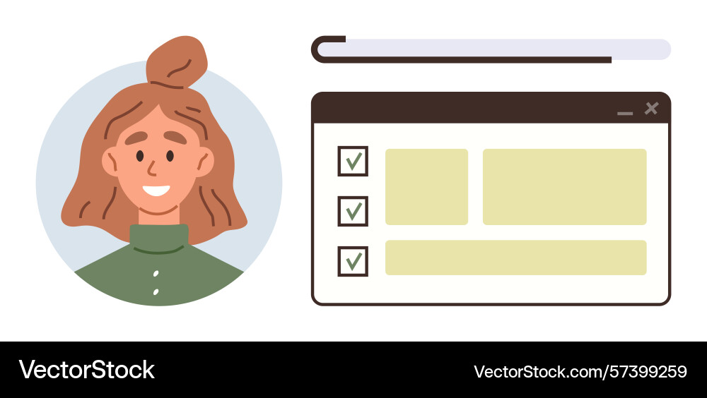 Smiling woman with online task list interface Smiling woman with online task list interface Vector Image