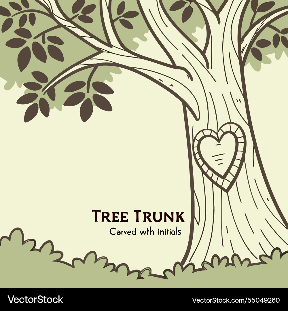 A tree carved with initials inside heart Vector Image