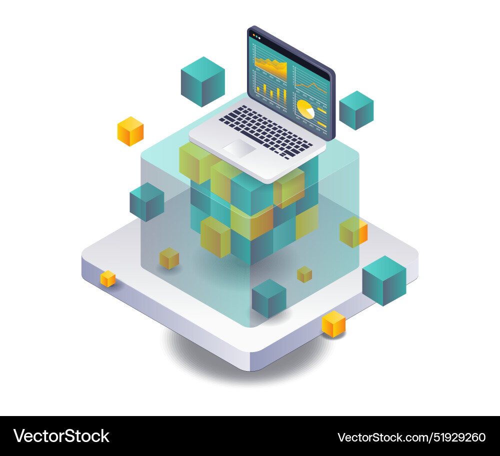Computer dashboard for blockchain business data Computer dashboard for blockchain business data vector image