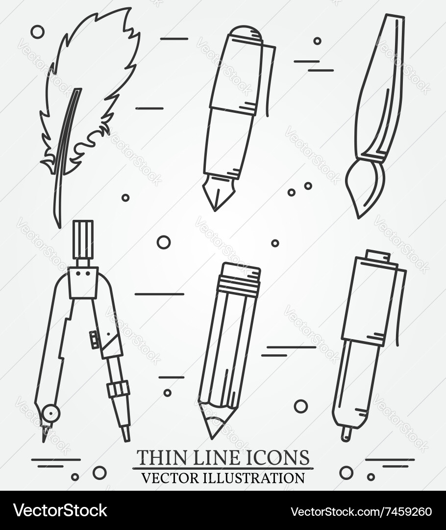 Drawing tools thin line icon set for web and mobil vector image