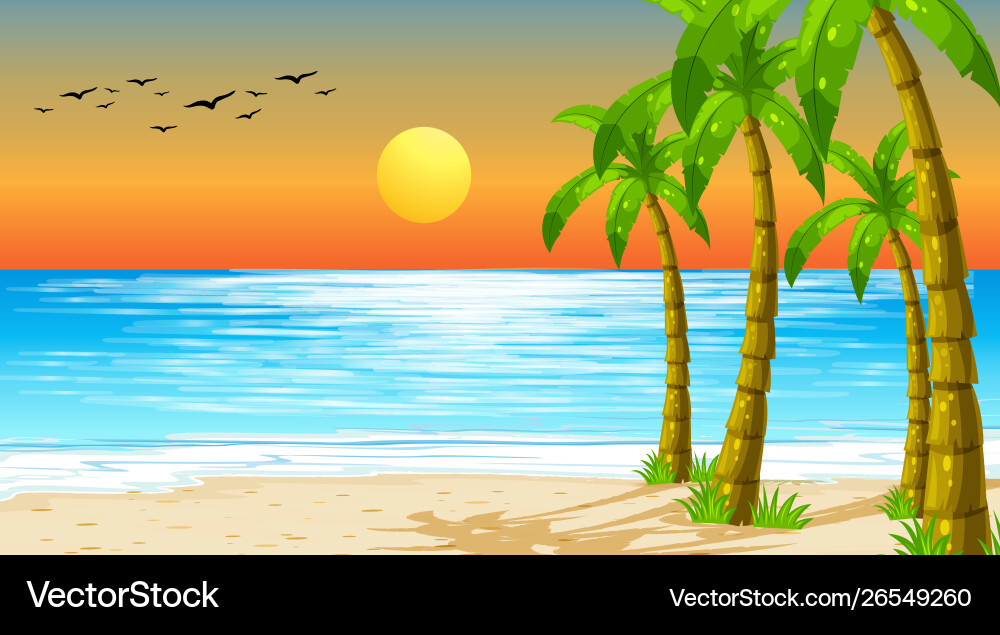 Empty Beach with Palm Trees vector image