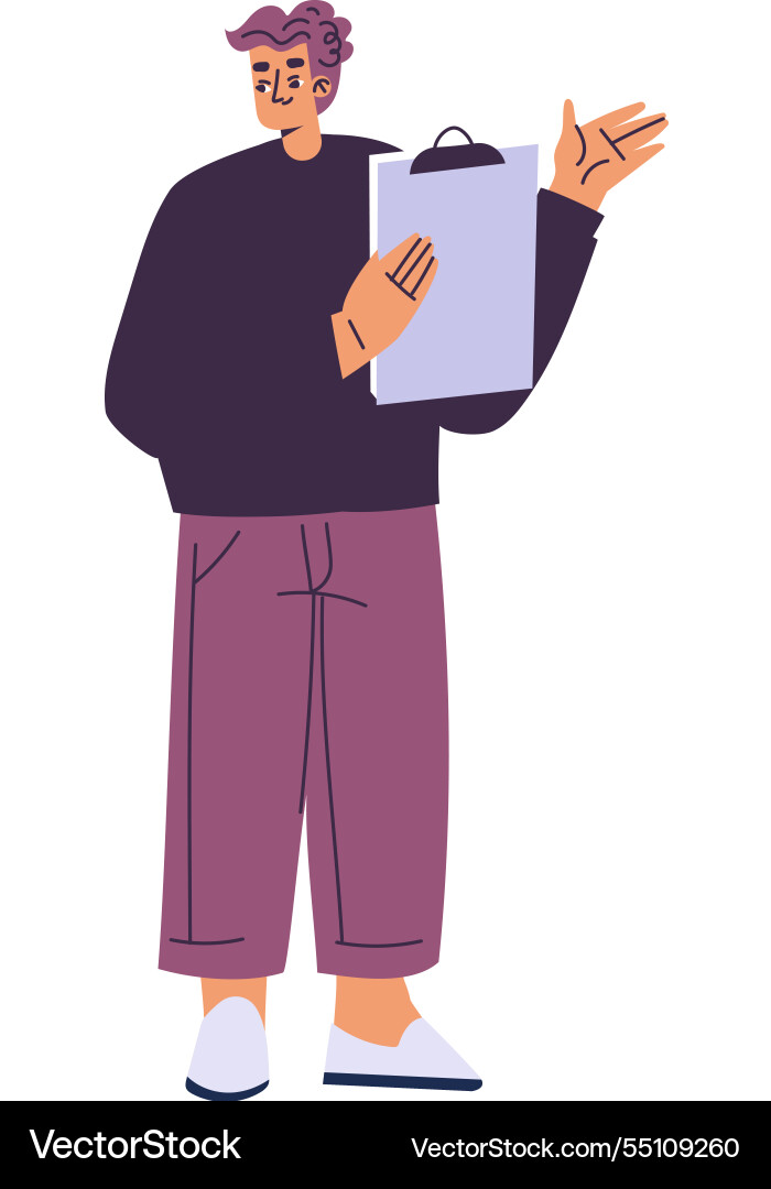 Man scientist character standing with clipboard vector image