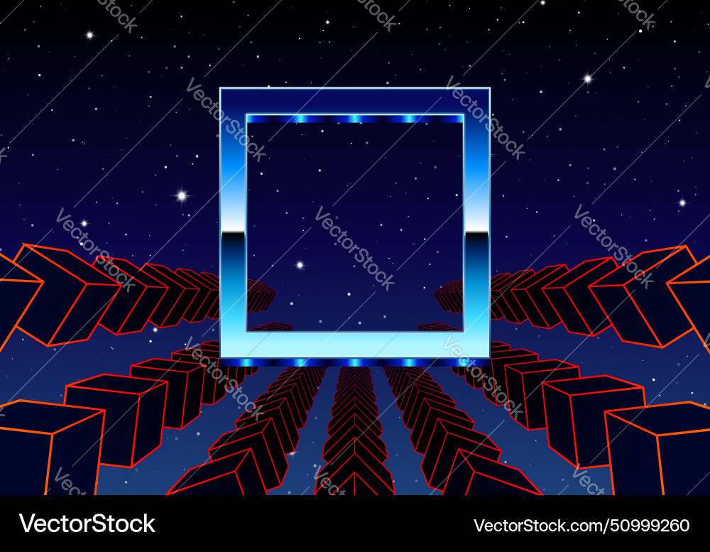 Synthwave frame with chrome square and 80s styled Synthwave frame with chrome square and 80s styled vector image