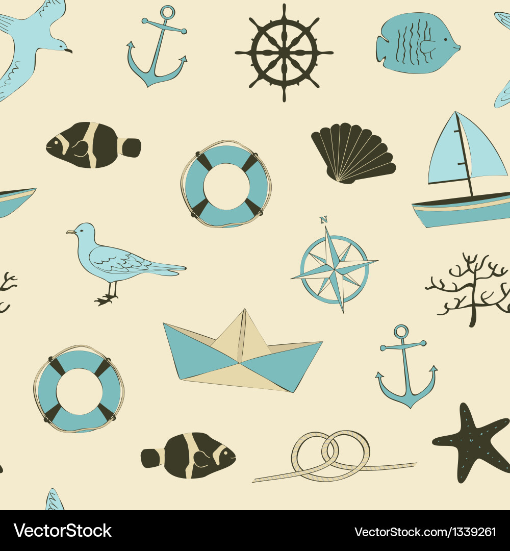 Cute nautical seamless Royalty Free Vector Image
