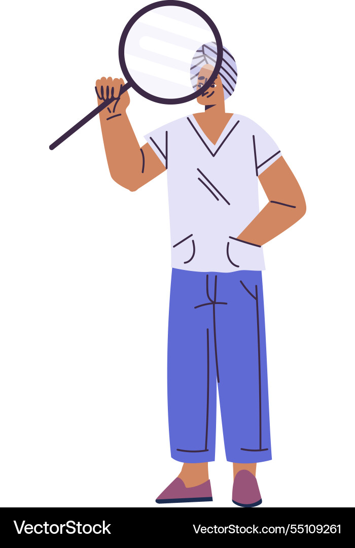 Man scientist character standing with magnifying vector image