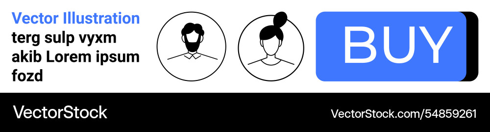 Simple user faces and blue buy button with text Simple user faces and blue buy button with text vector image