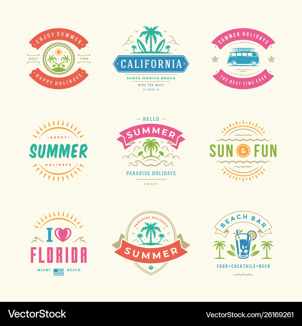 Sommerurlaub Etiketten und Abzeichen retro-typography Sommerurlaub Etiketten und Abzeichen retro-typography vektorbild