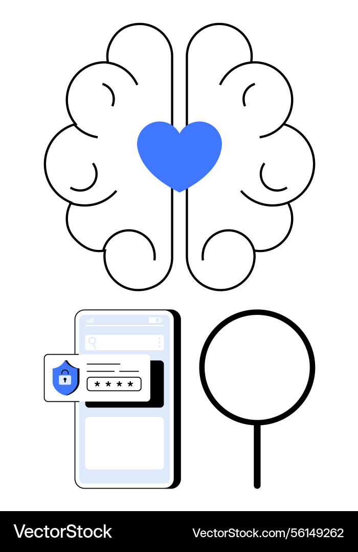 Brain with heart secure login interface vector image