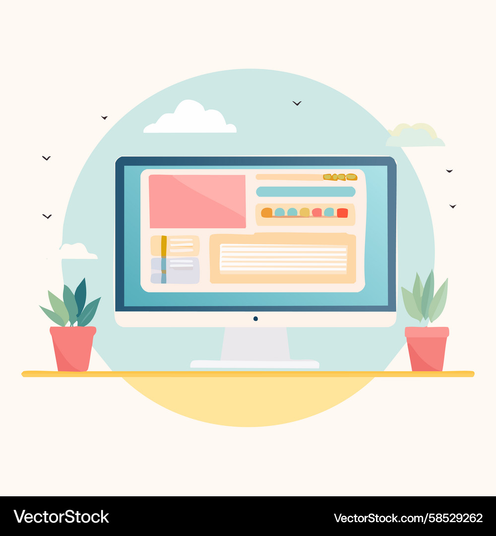 Modern Workspace with Computer Vector Image