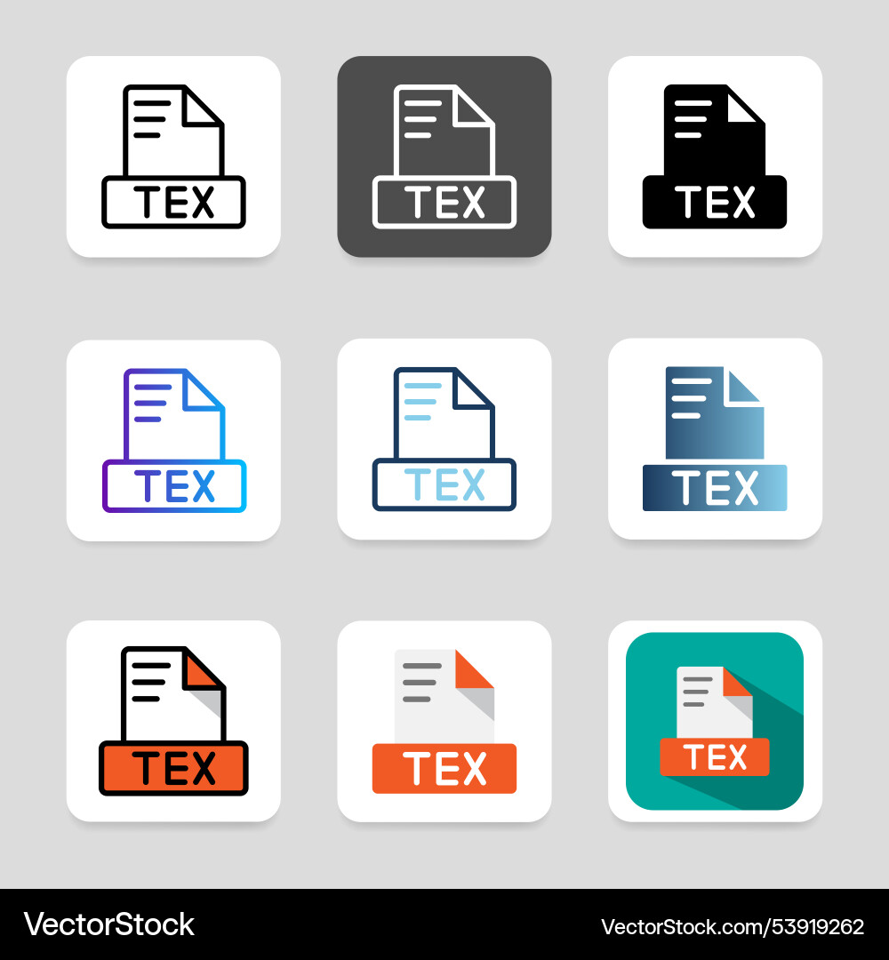 Set of latex file format icons in a minimalist vector image
