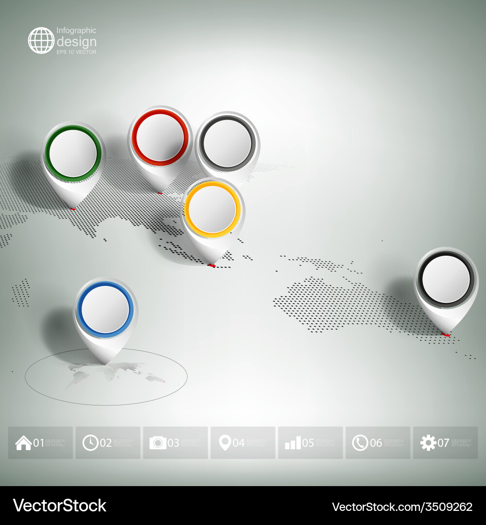 World map with pointer marks infographic vector image