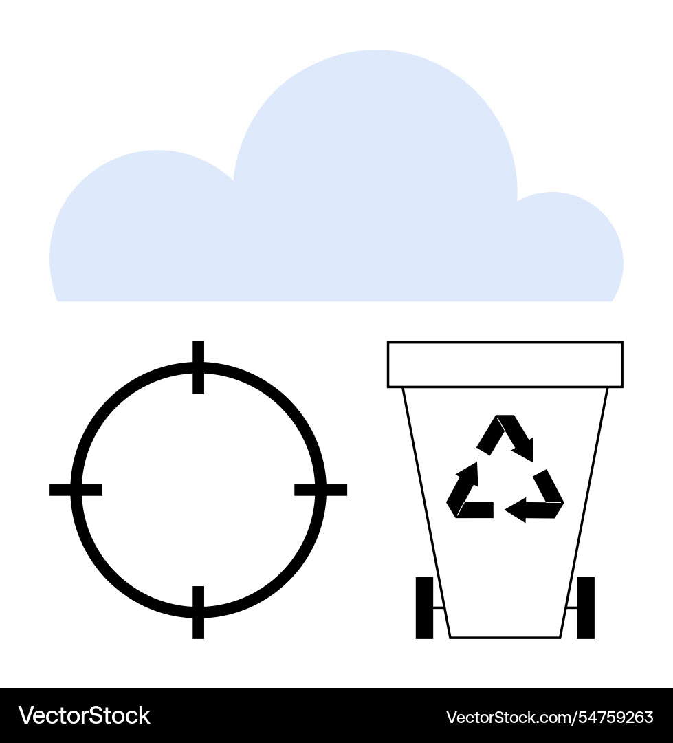 Cloud target and recycling bin representing data Cloud target and recycling bin representing data Vector Image