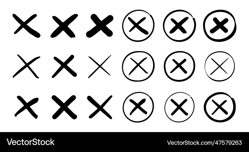 Cross Mark Symbol Set - Negative Marking vector image