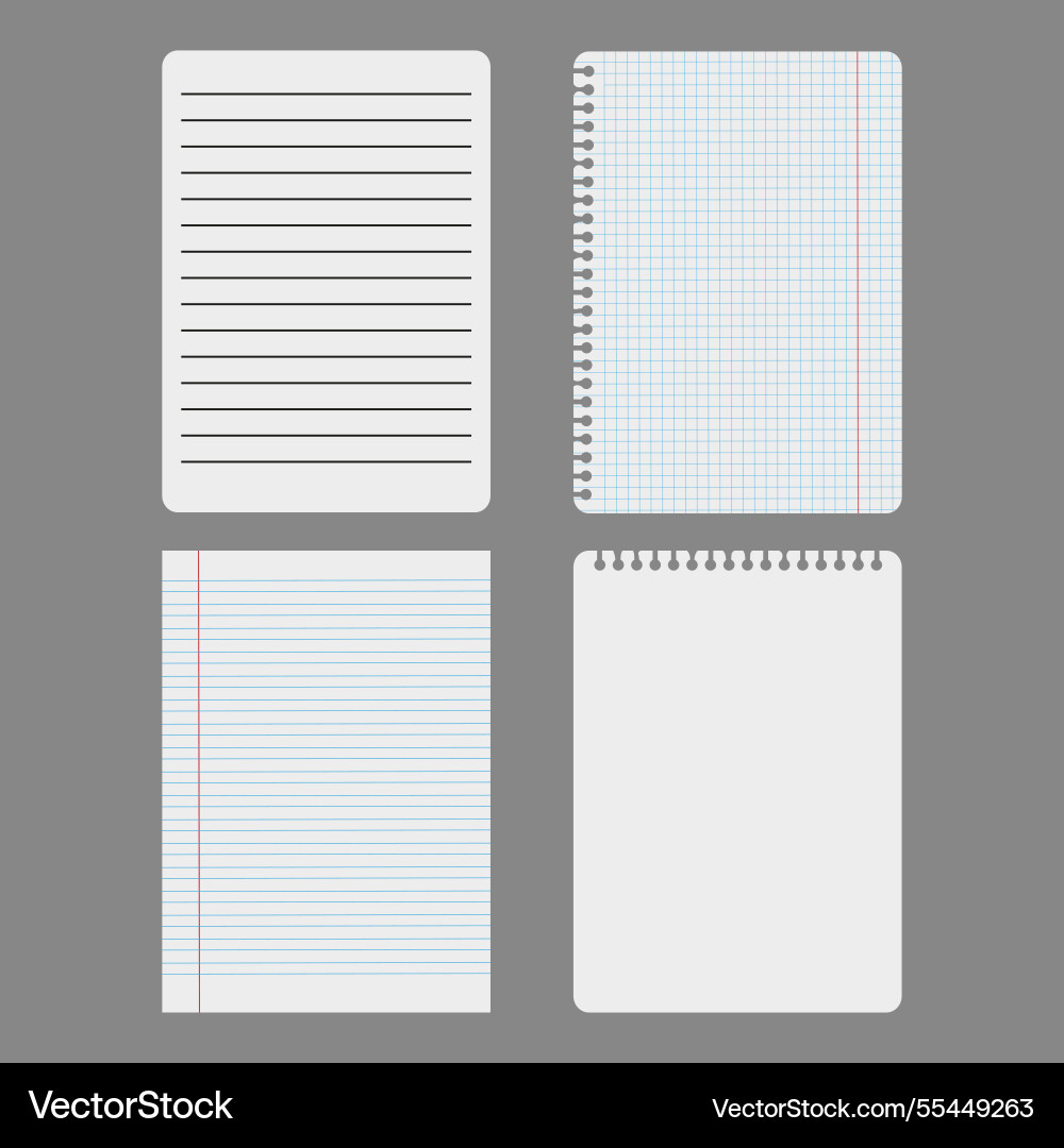 Lined paper sheets graph pages notebook Lined paper sheets graph pages notebook vector image