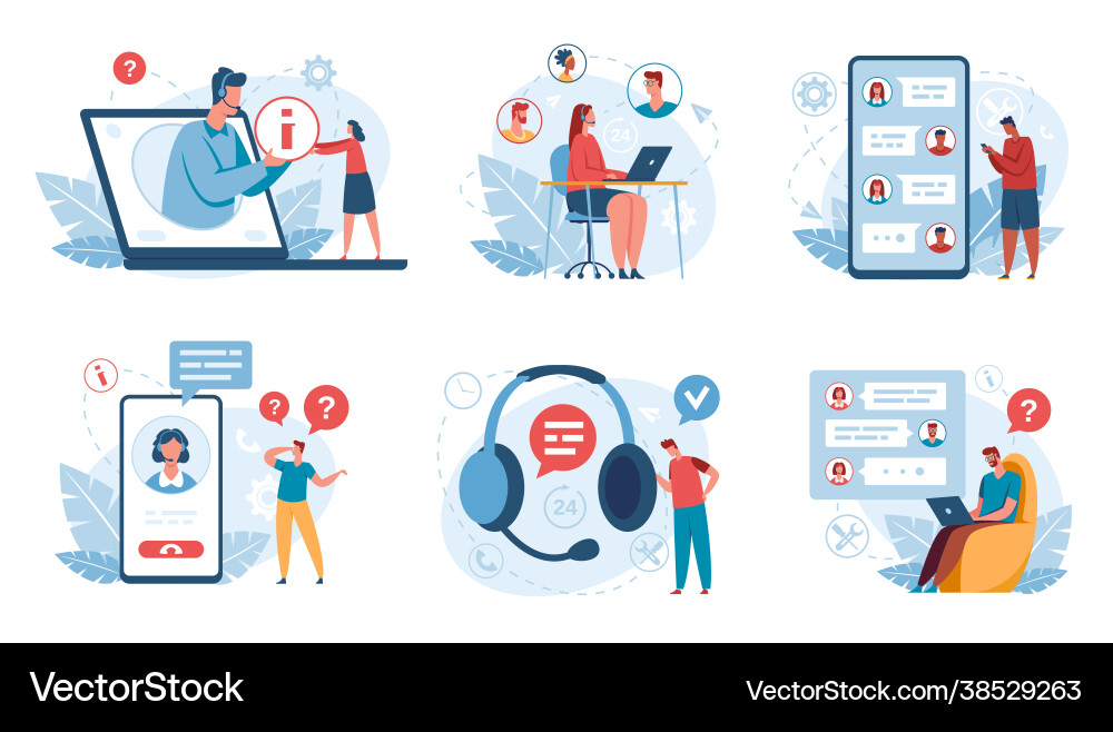 Online support customer service operators helping Online support customer service operators helping vector image