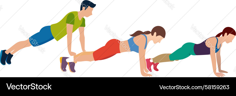 Team Synchronized Push-Ups Vector Image