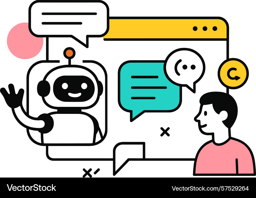 Engaging interaction between a chatbot and a user Engaging interaction between a chatbot and a user vector image