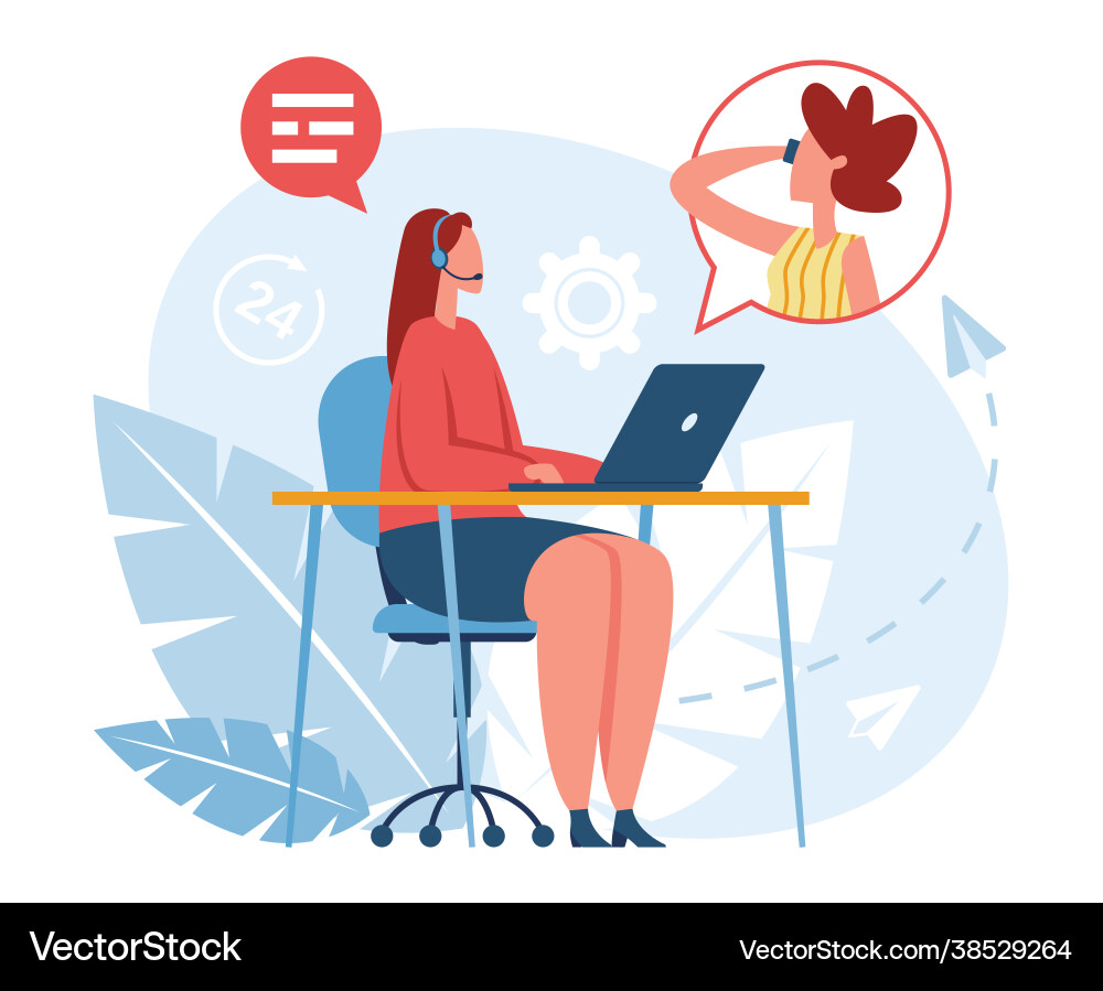 Hotline operator call center worker in headset Hotline operator call center worker in headset vector image
