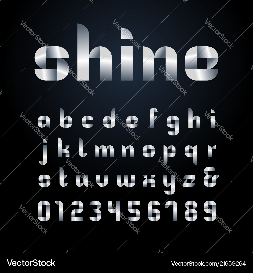 Ribbon font alphabet with silver effect letters vector image