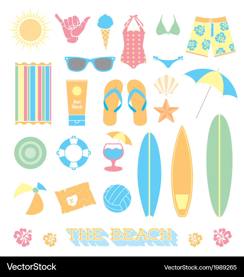 Beach Icons & Elements Royalty Free Vector Image