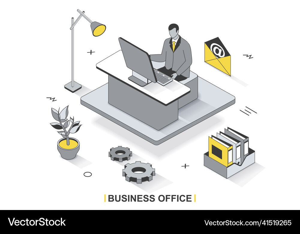Business Office Konzept in 3d isometric Umriss Business Office Konzept in 3d isometric Umriss vektorbild